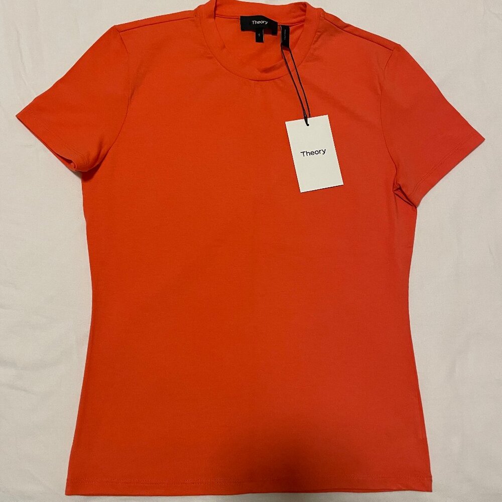 Theory Rubric Crewneck Tiny Tee In Neon Pink  Size S